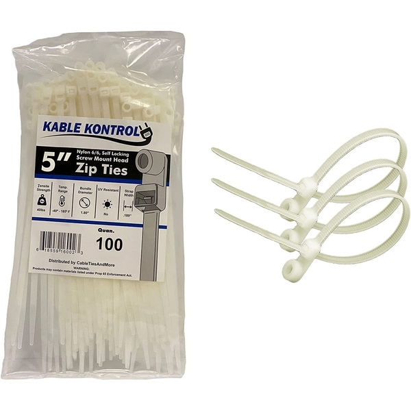 Kable Kontrol Kable Kontrol® 5" Long Screw Mount Cable Ties - 40 Lb Tensile Strength - 100 Pack - Natural MHT5-40-Natural